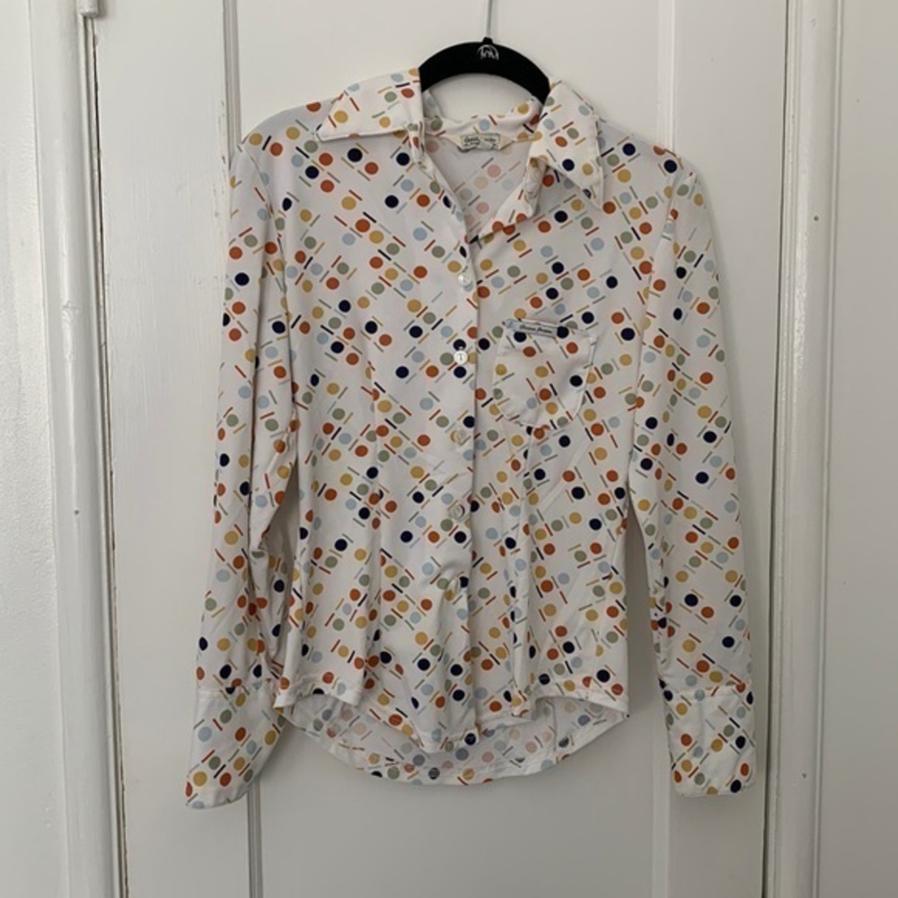 Guess Jeans vintage polka dot button up polyester top small